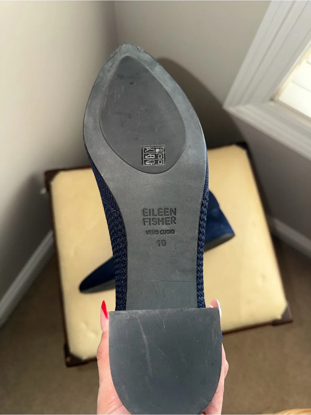 Eileen Fisher Navy Knit Sock Ankle Boots Size 10 Block Heel Pointed Toe Stretch